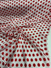 Cetim Estampado Poá Vermelho M Fundo Branco