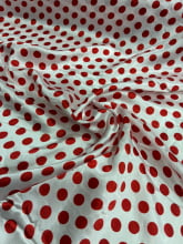Cetim Estampado Poá Vermelho M Fundo Branco