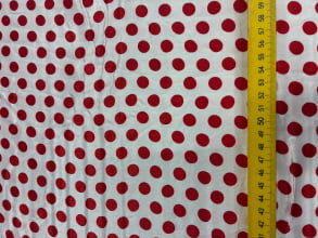 Cetim Estampado Poá Vermelho M Fundo Branco