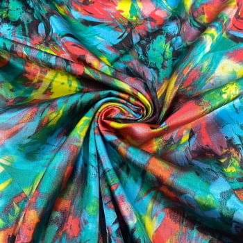 Cetim Estampado Toque de Seda | Abstrato Cores Vibrantes 