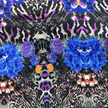 Cetim Estampado Toque de  seda | Abstrato Floral Azul