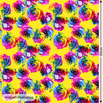Cetim  Digital  | Floral 002 Amarela Rosas Multicor