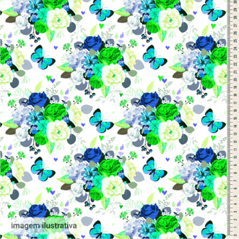 Cetim  Digital  | Floral 003 Borboleta Azul