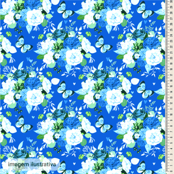 Cetim  Digital  | Floral 003 Borboleta Azul Celeste