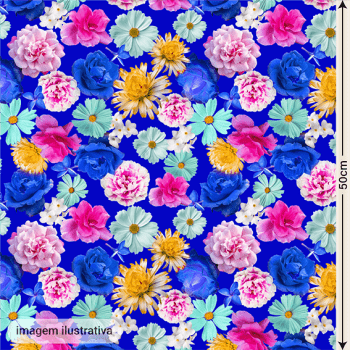 Cetim  Digital  | Floral 004 Azul