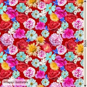 Cetim Digital  | Floral 004 Vermelho
