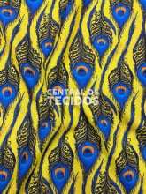 Oxford Estampado Orixás Pena Pavão Amarelo e Azul