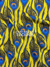 Oxford Estampado Orixás Pena Pavão Amarelo e Azul