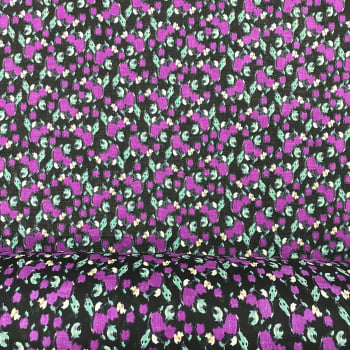 Cambraia 100% Algodão Estampada  | Abstrato Violeta  Fundo Preto 