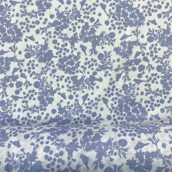 Cambraia 100% Algodão Estampada  | Floral Blue Jeans  Fundo Branco