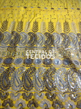 Chiffon Bordado Indiano Amarelo 4