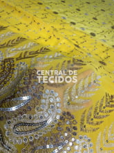 Chiffon Bordado Indiano Amarelo 4