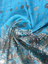 Chiffon Bordado Indiano Azul Celeste 2