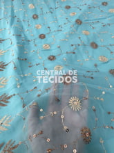 Chiffon Bordado Indiano Azul Celeste 2