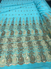 Chiffon Bordado Indiano Azul Celeste 25