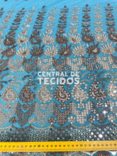 Chiffon Bordado Indiano Azul Celeste 3