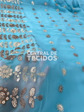 Chiffon Bordado Indiano Azul Celeste 3