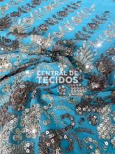 Chiffon Bordado Indiano Azul Celeste 3