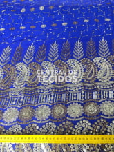 Chiffon Bordado Indiano Azul Royal