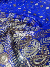 Chiffon Bordado Indiano Azul Royal