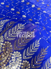 Chiffon Bordado Indiano Azul Royal