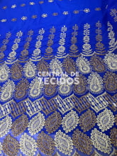 Chiffon Bordado Indiano Azul Royal  2