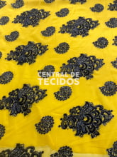 Chiffon Bordado Indiano Sari Amarelo Ouro