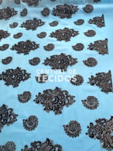 Chiffon Bordado Indiano Sari Turquesa