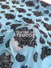 Chiffon Bordado Indiano Sari Turquesa