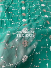 Chiffon Bordado Indiano Verde 25 2