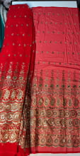 Chiffon Bordado Indiano Vermelho Paysley