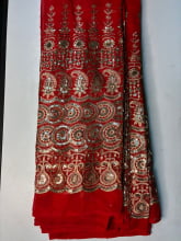 Chiffon Bordado Indiano Vermelho Paysley