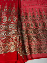 Chiffon Bordado Indiano Vermelho Paysley