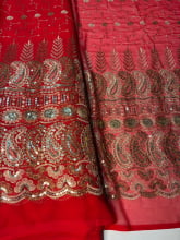 Chiffon Bordado Indiano Vermelho Ramos