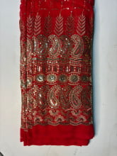 Chiffon Bordado Indiano Vermelho Ramos