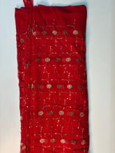 Chiffon Bordado Indiano Vermelho Ramos