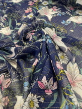 Chiffon Estampado Lurex Floral Marinho