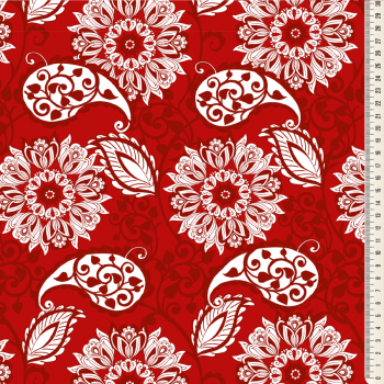 Oxford Digital | Floral Arabesco Vermelho e branco