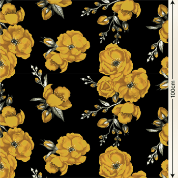 Oxford Digital | Floral Amarelo fundo Preto