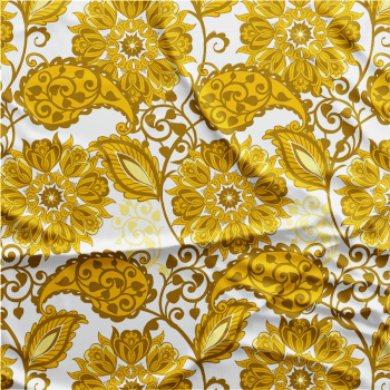 Oxford Digital | Floral Arabesco Amarelo e branco