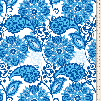 Oxford Digital | Floral Arabesco Azul Royal e branco