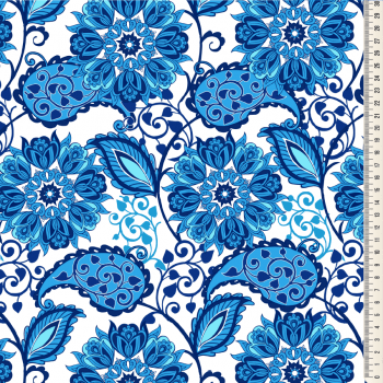 Oxford Digital | Floral Arabesco Azul Escuro fundo branco