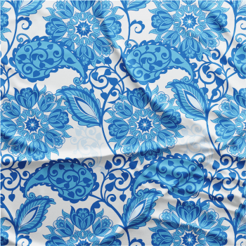 Oxford Digital | Floral Arabesco Azul fundo branco 