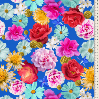 Oxford Digital | Floral colorido fundo Azul Royal
