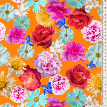 Oxford Digital | Floral colorido fundo laranja