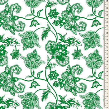 Oxford Digital | Floral Paisley Verde fundo branco