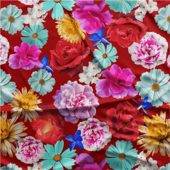 Oxford Digital | Floral Colorido fundo vermelho