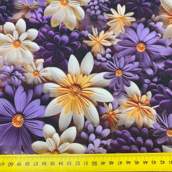 Supertouch Floral Digital 3D |  Margaridas Liláses e Brancas