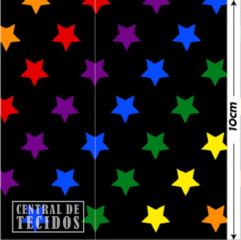 Microsuede Estampado | Estrelas Coloridas Fundo Preto