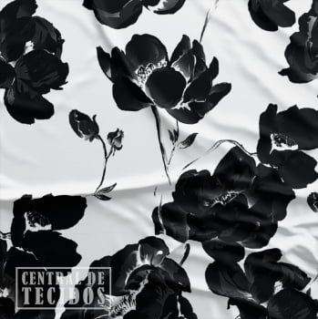 Oxford Digital | Floral Brilho Branco Preto
